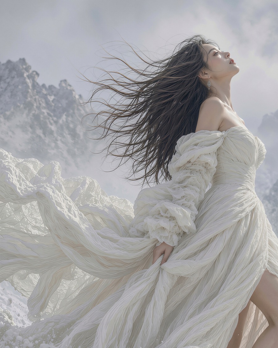 The Haze film still, a figure in white on a windswept mountain